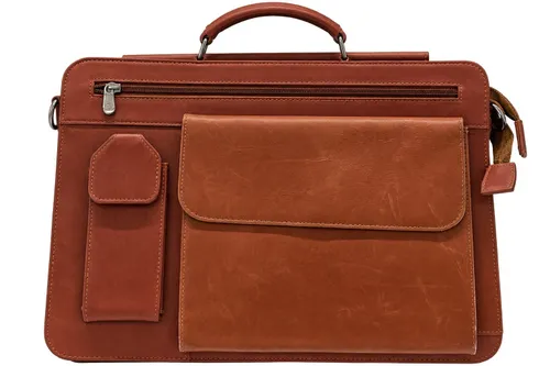 Multi-pocketed Cognac-Brown Leather Briefcase/Document Bag