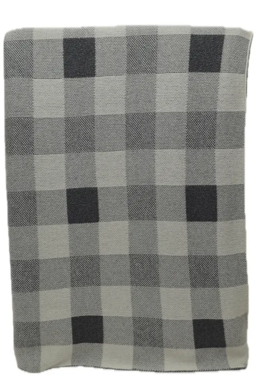 Light Grey & White Gingham Throw Blanket