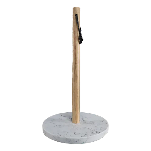 White Marble & Wood Paper Towel Holder
