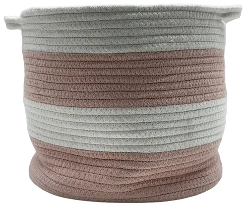 White & Pink Woven Storage Basket