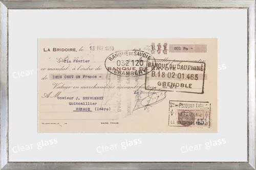 Vintage French Receipt On Cream Paper With Silver Frame
