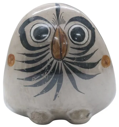 Beige & Amber Tonal Painted Pottery Owl