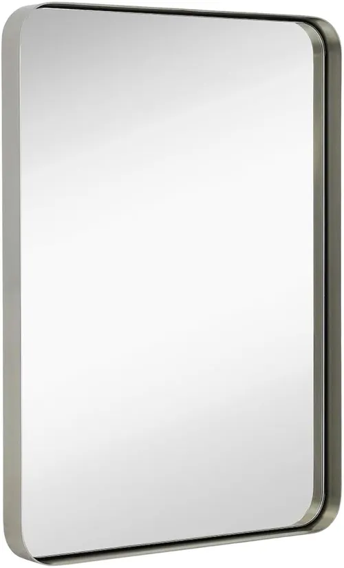 Brushed Metal Deep Set Mirror Wth Rounded Corners