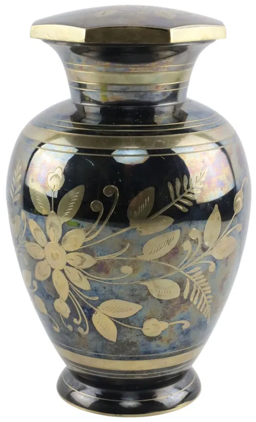 Metal & Brass Urn With Floral Pattern