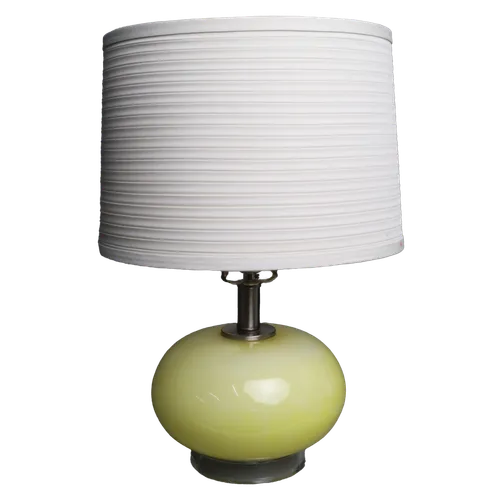 Yellow Glass Bulb Table Lamp With Horizontal Pleated Cream Shade