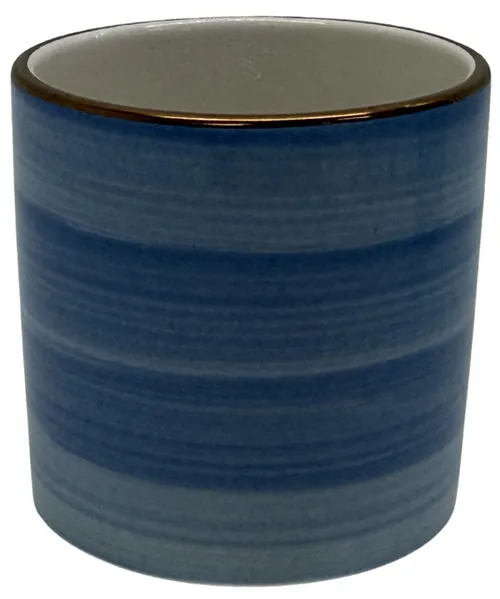 Medium Blue Brushstroke Ceramic Candle Holder With Gold Rim