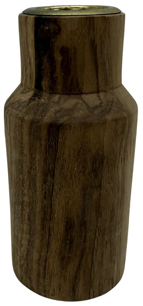 Medium Wood Taper Candle Holder With Gold Rim - Small