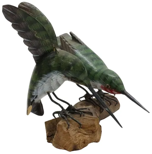 Wood Cared Hummingbird's On Branch