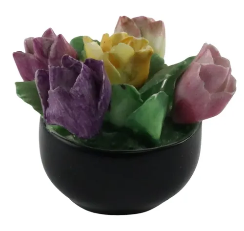 Bone China Floral Arrangement With Black Vase