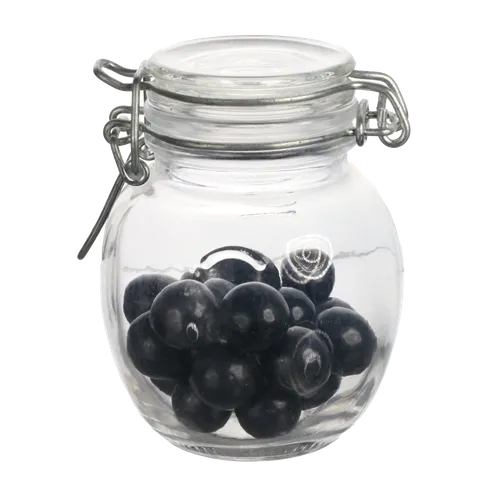 Small Clear Glass Canister With Black Jawbreakers
