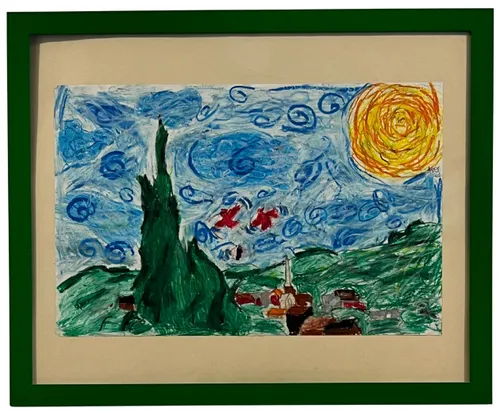 Kid's Drawing In Green Frame