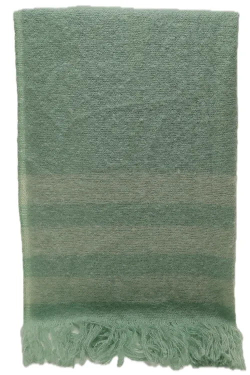 Mint Green & Cream Stripes Throw Blanket With Fringe