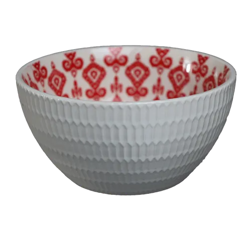 White Elevated Hexagon With Red Pattern Interior Small Bowl