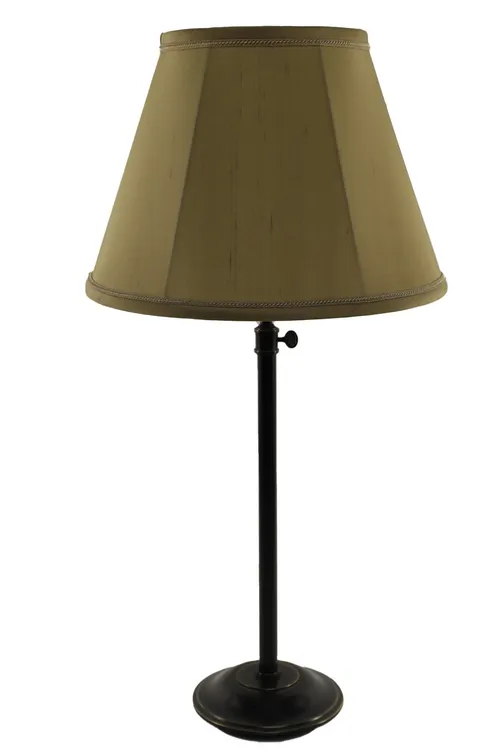 Bronze Adjustable Slim Column Table Lamp With Taupe Silk Bell Shade