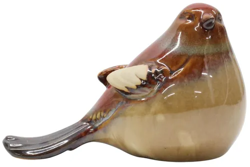 Pottery Bird Figurine With Beige & Brown & Red Glaze - A