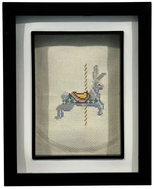 Carousel Rabbit Needlepoint In Black Frame