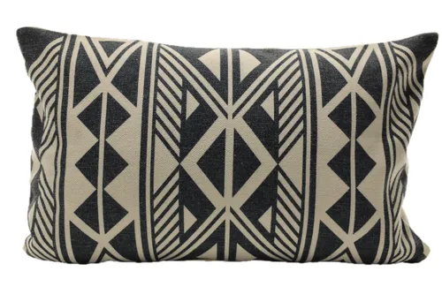 Cream With Black Tribal Pattern Throw Pillow