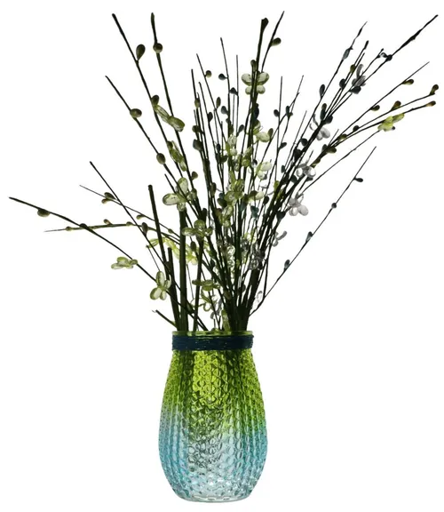 Green & Blue Glass Vase With Butterfly Branches