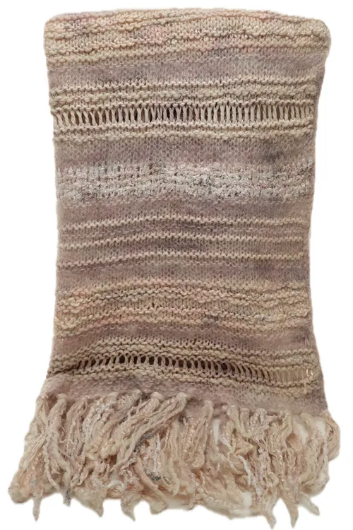 Pale Knit Soft Mauve & Pink Throw Blanket With Tassel Trim