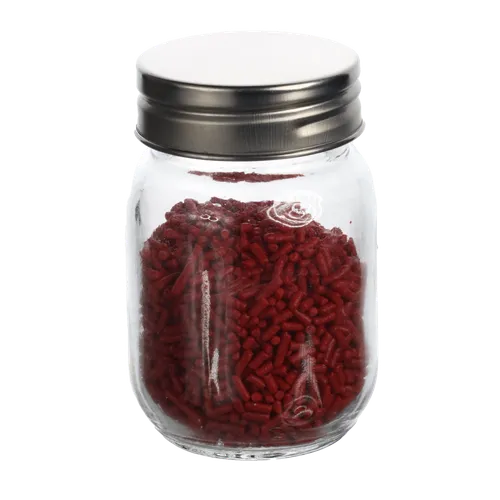 Small Clear Glass Jar With Stainless Lid & Red Baking Sprinkles