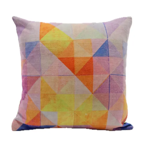 Multicolour Faded Triangles With Solid Yellow Back Throw Pillow