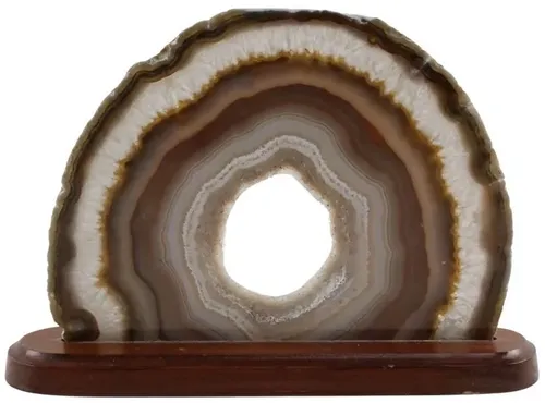 Natural Polished Agate Slice On Wood Stand