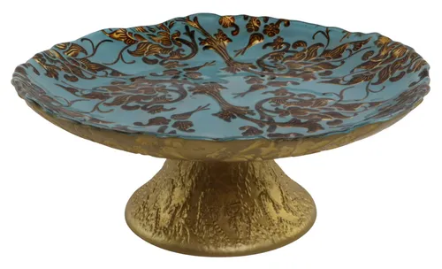 Blue & Gold Patterned Glass Dessert Stand