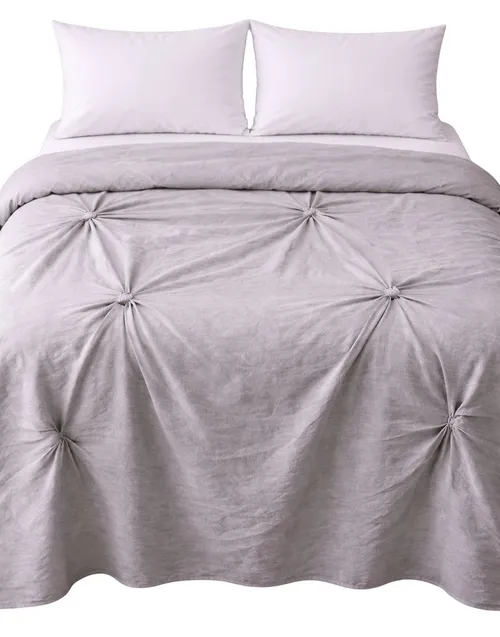 Light Grey Ruched Cotton Duvet Cover - Double