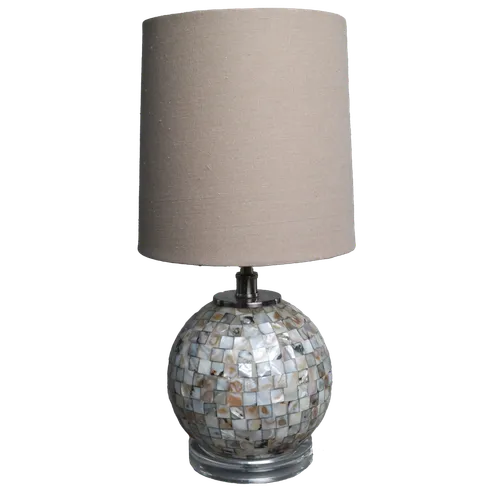 Squared Pearl Seashell Tile Table Lamp With Taupe Shade