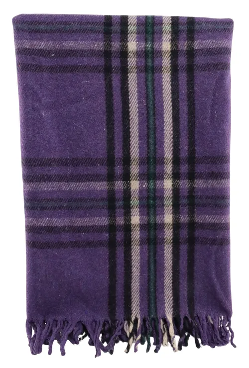 Purple Plaid Throw Blanket With Fringe