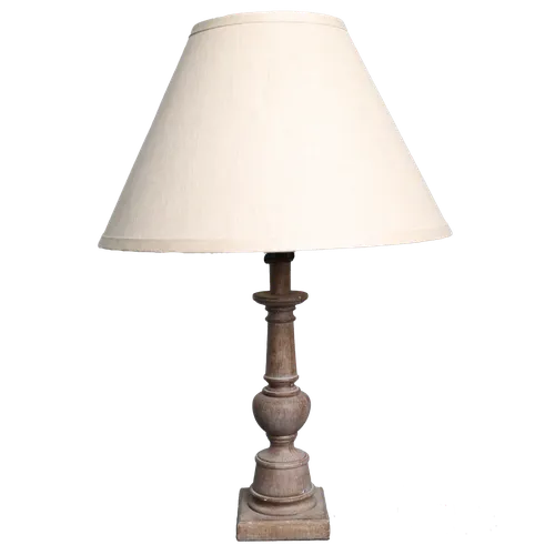 Rough Wood Lathe Table Lamp With Cream Shade 