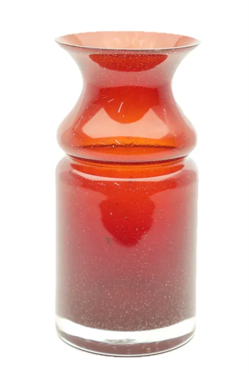 Burnt Red & Speckled White Glass Vase