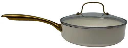 Light Putty & Brushed Gold Saute Pan With Lid