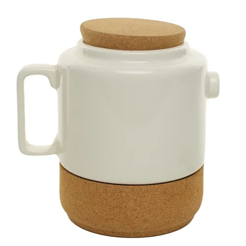 White Ceramic Teapot With Cork Bottom & Lid