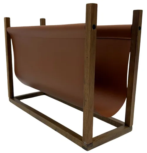 Wood & Brown Leather Magazine Holder