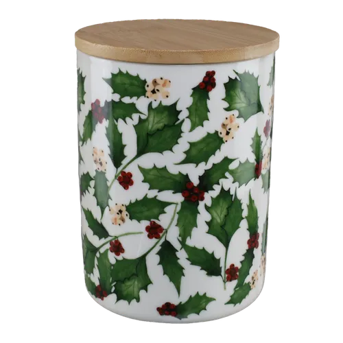 Large Seasonal Holiday Canister With Wood Lid