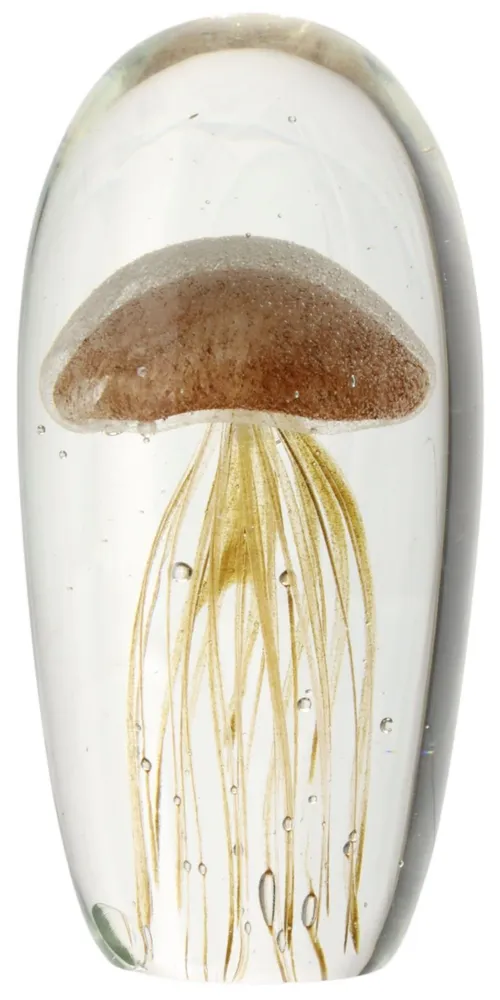 Tall Blown Glass Paperweight With Brown Jellyfish