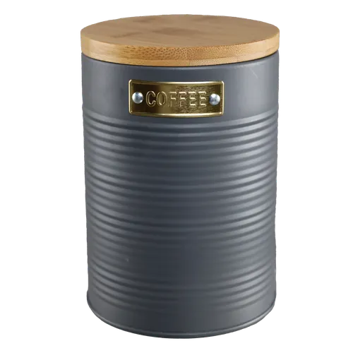 Intense Grey Tin Coffee Canister With Wood Lid