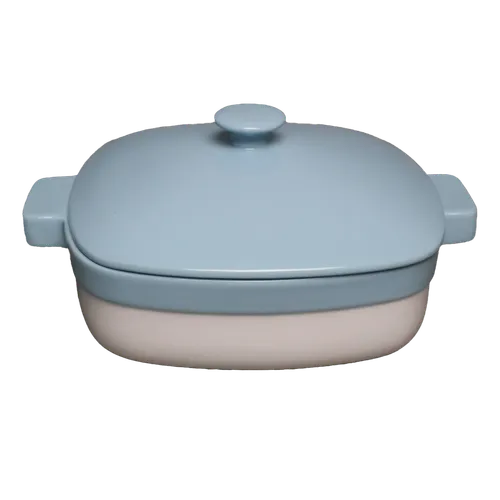 Light Blue & White Ceramic Casserole Dish With Lid
