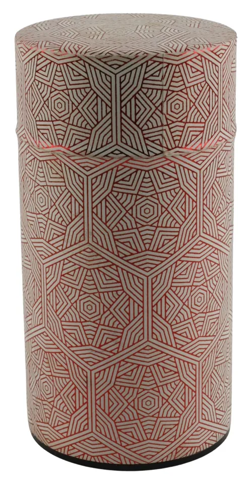 Red & White Geometric Design On Japanese Paper Tin Canister