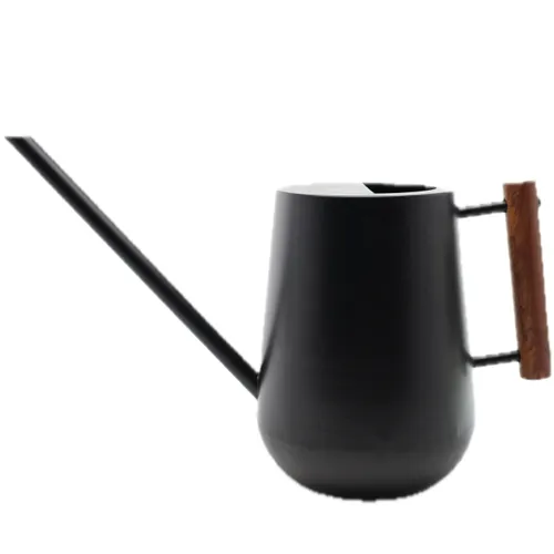 Wood Handle Black Tin Watering Can