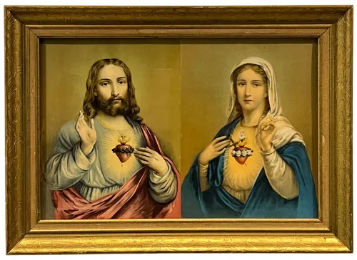 Religious Jesus & Mary In Gold Frame