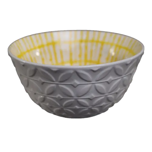 White Ceramic Small Bowl With Tye Dye Yellow Interior 