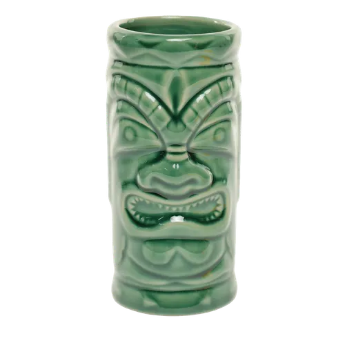 Green Ceramic Tiki Glass With Angry Face