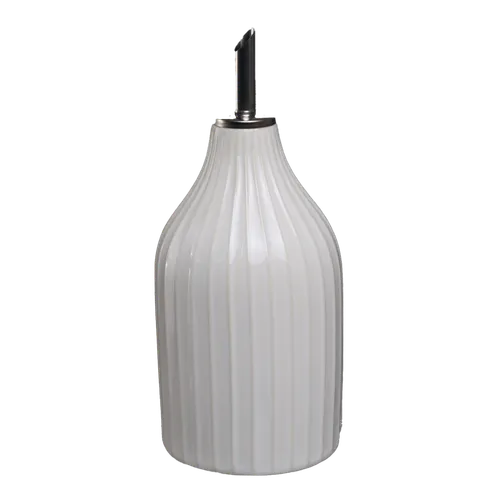 White & Beige Ribbed Ceramic Oil Bottle