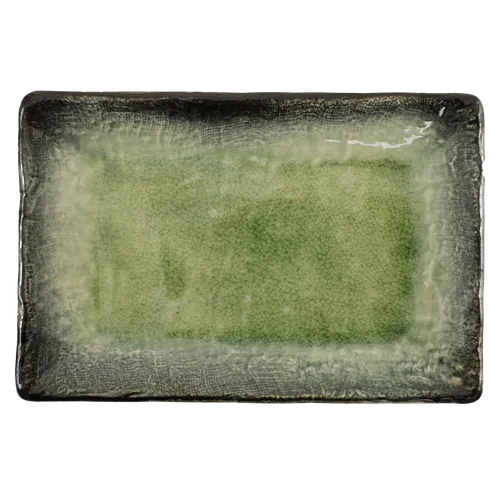 Green Earth Tones Gauzed Ceramic Rectangular Sushi Tray Dish