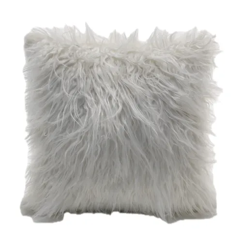 White Long Hair Faux Fur With White Solid Back Throw Pillow