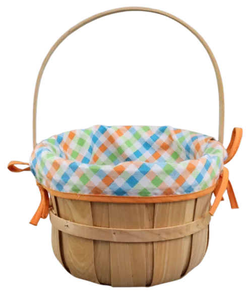Wood Bushel Easter Basket With Gingham Fabric