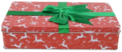 Red & White Reindeer Christmas Tin With Lid