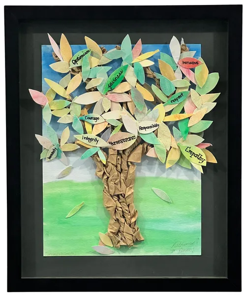 Textured Paper Tree Of Values In Black Shadowbox Frame